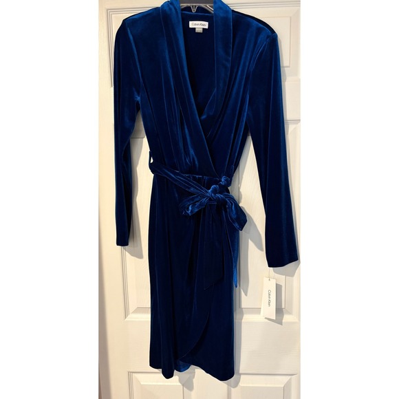 Calvin Klein Blue Velvet Midi Dress - Picture 1 of 4